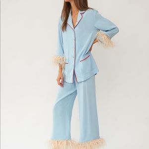 Sleeper Party Pajama Set with Feathers in Blue | sz M